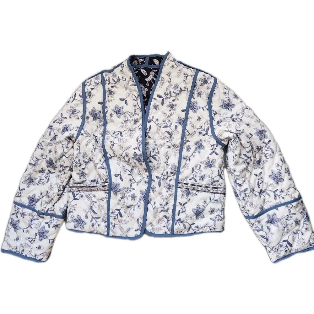 Yimoon Reversible Quilted Floral Jacket Womens M Open Front Cropped Puffer Coat